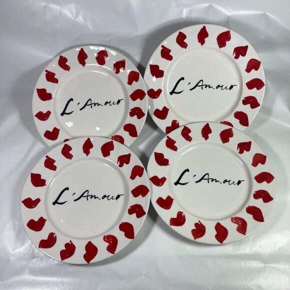 Anthropologie Hotel Magique L'Amour Kisses Dessert Plates Set of 4 - Picture 1 of 6